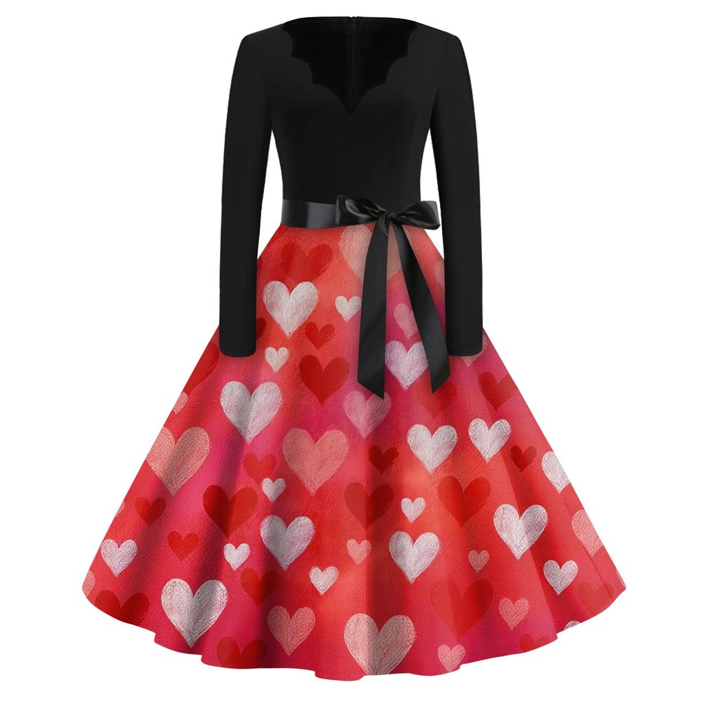 Платье-клеш с принтом для женщин, платье с длинным рукавом, ажурные платья для вечеринок и повседневной носки