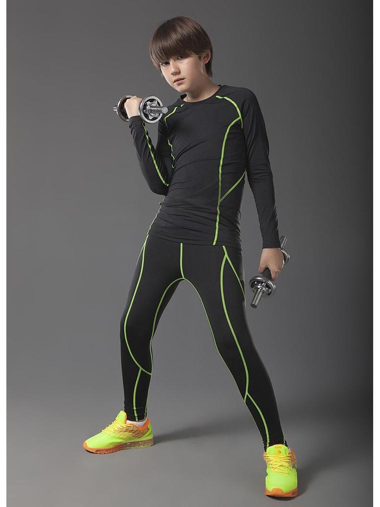Children's Sports Compression Set: Quick-Drying Long Sleeve Basketball & Football Base Layer for Autumn & Winter.