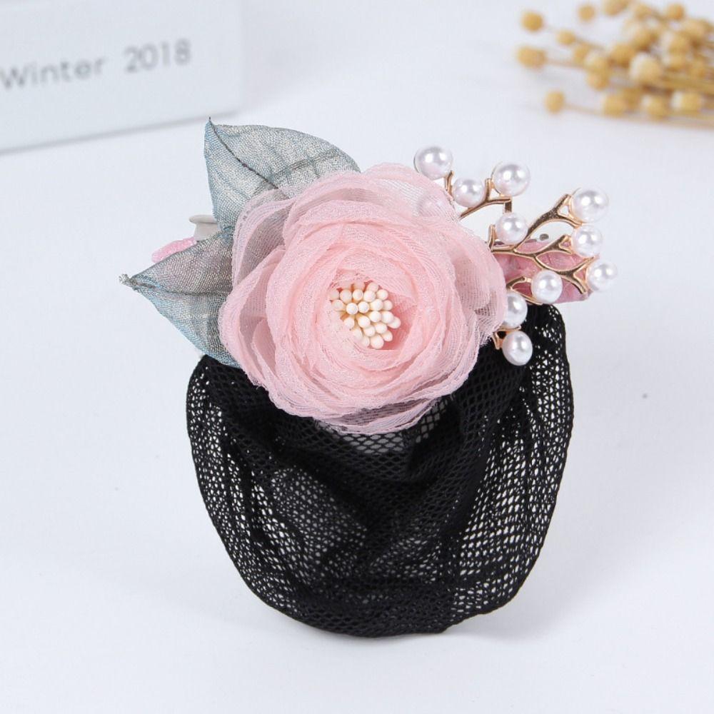 Korean Style Pearls Crochet Bun Net Bun Snood Rose Lace Hair Net Office Lady