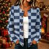 Women's Casual Plaid Print Long Sleeve Button Front Knit Cardigan Sweater Outerwear