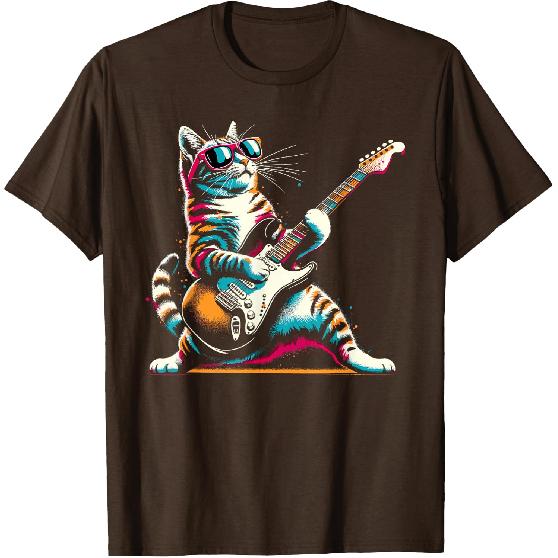 Guitar Cat Novelty Rock Music Band Concert Funny Cat T-Shirt