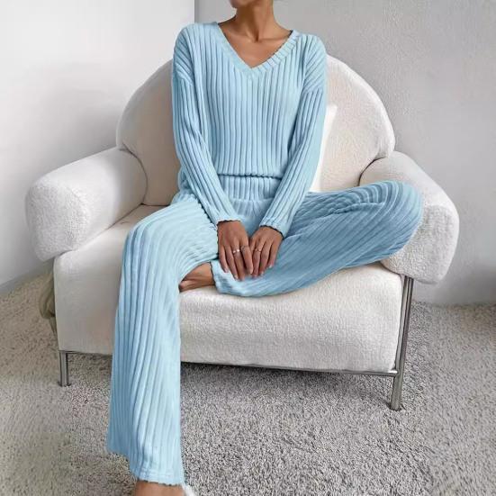 2 шт./комплект женский весенний комплект для поездок на работу топ и штаны комплект с V-образным вырезом длинный рукав топ с высокой талией спортивный костюм эластичная повседневная одежда одежда для сна