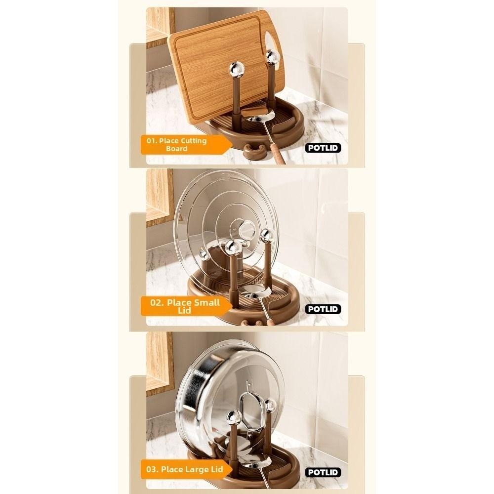 Non-slip Cookware Storage Rack Removable Cutting Board Organizer Sturdy Pot Lid Holder Countertop
