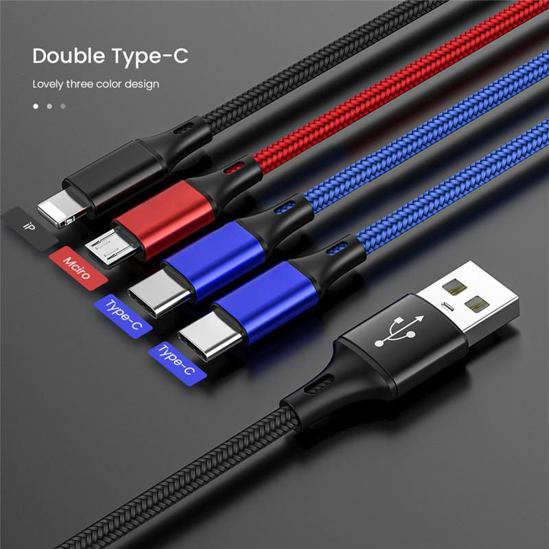 4 в 1 многофункциональный зарядный кабель для iPhone 14 13 12 15Pro Max Mini 3 в 1 Micro USB Type C кабель для быстрой зарядки для Android iPhone Huawei