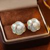 Vintage Light Luxury Crystal Flower Imitation Pearl Stud Earrings For Women Korean Exquisite Earring Jewelry Party Gifts