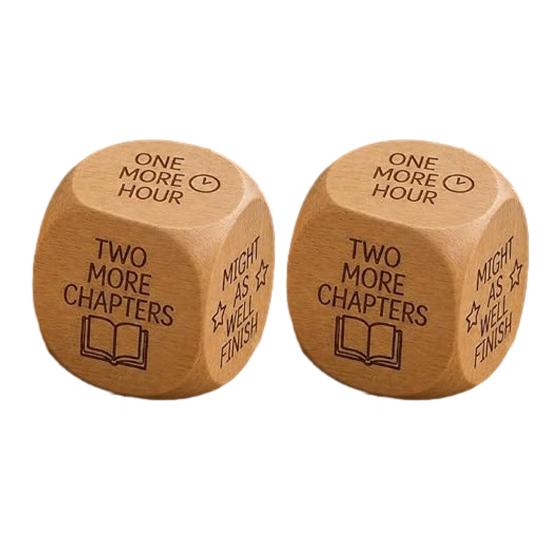 Solid Wood Book Dice Wooden Reading Decision Dice, 6-Sided Engraved Quotes Prompt, Natural Interactive Charm, Fun Companion Lover Habit Gif Tool