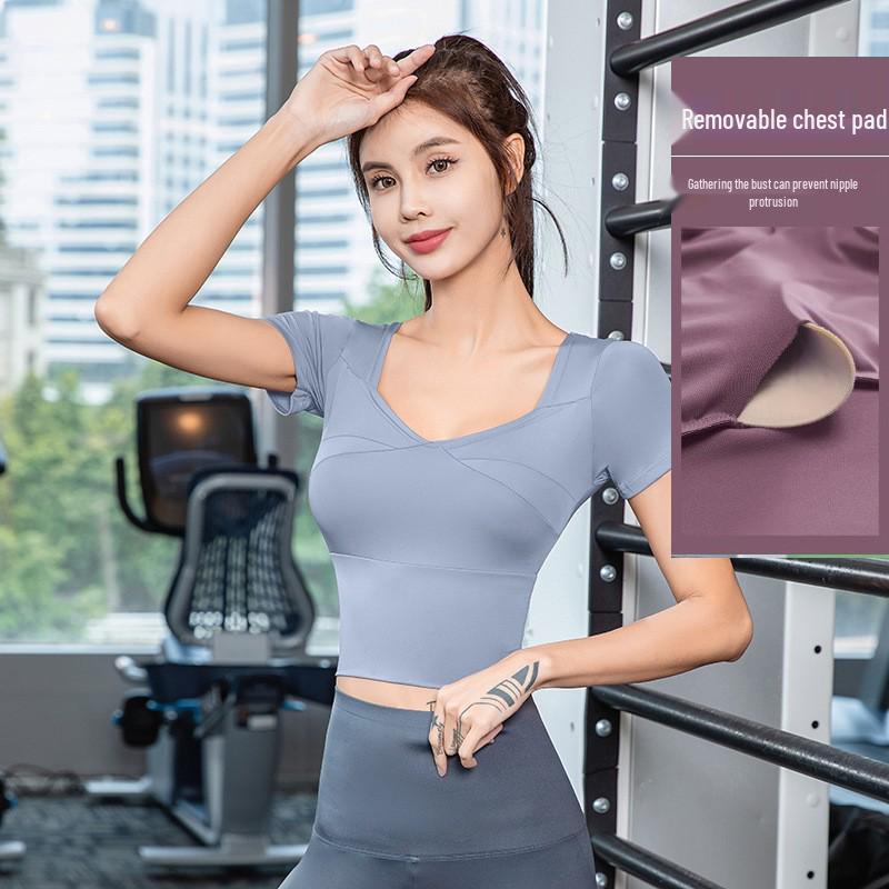 2025 Весенний женский облегающий топ с коротким рукавом для йоги и фитнеса