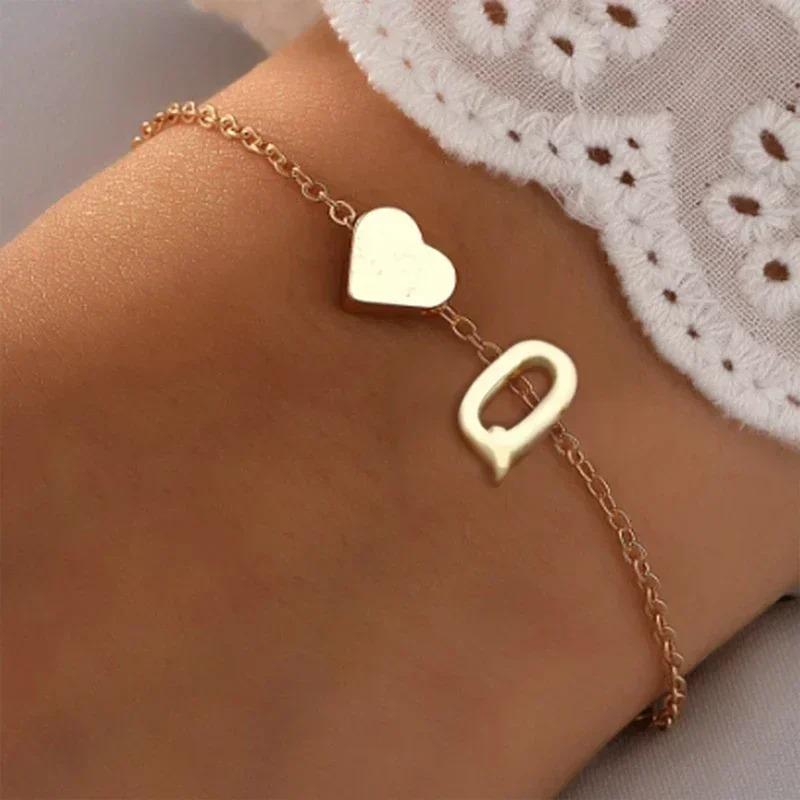 26 English Initial Letter Bracelets for Lovers Men Women 2026 New Simple DIY Personalized Name Alloy Bracelets Zircon