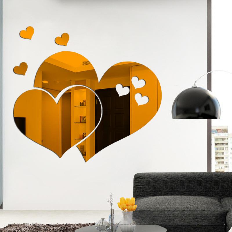 3D Акриловые Наклейки на Стену Европейский Стиль Сердца Модные DIY Наклейки Самоклеящиеся ЛЮБОВЬ Свадебный Фон Украшение Зеркальное Украшение