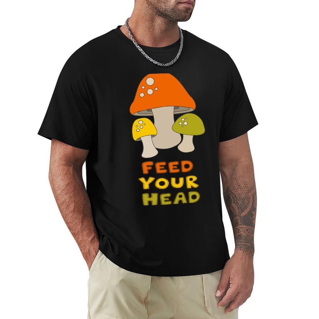 Футболка Feed Your Head With Retro Mushrooms, фирменная футболка, летняя одежда, свободная футболка, топы больших размеров для мужчин