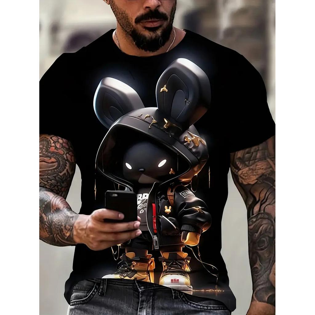 Men's T Shirt Summer Casual Short Sleeve Cartoon Print Funny Animal Cat T-Shirts Fashion Streetwear Male Oversized Clothing