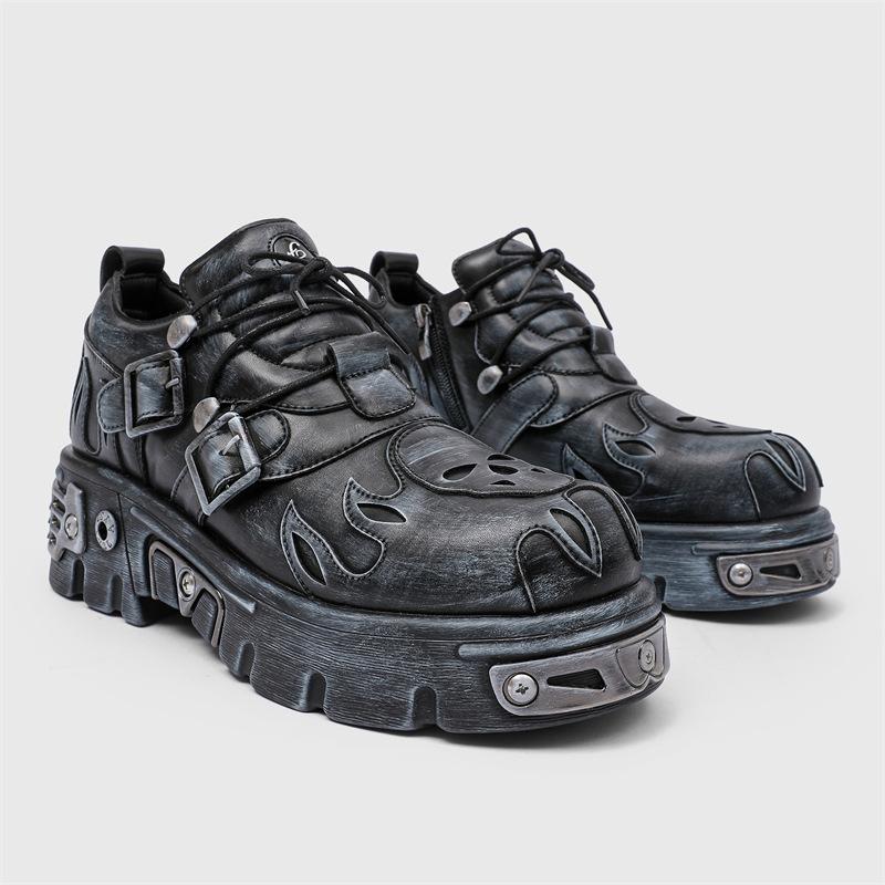 Высококачественная мужская кожаная обувь Металлическая панк-обувь Мужские готические кроссовки Черные уличные Ботас Мухер Ботильоны Унисекс Оксфорды