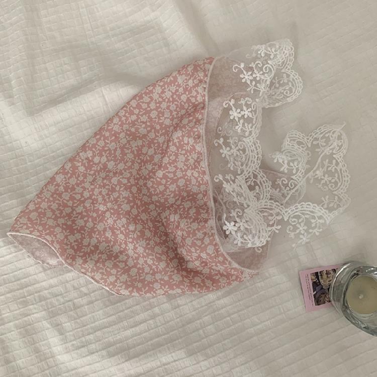 Floral Pattern Hairband with Sheer Lace Trim Camping Photography Girl Kerchief