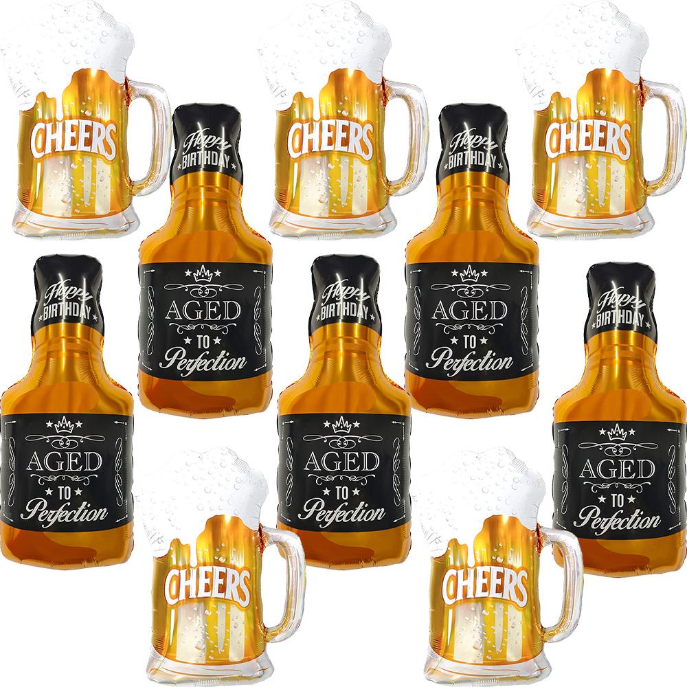 10-Pack Beer Party Balloon Set, 5 Beer-Themed Balloons, 5 Whiskey-Themed Balloons, Beer Mug Foil Balloons; Suitable for Birthday Parties,