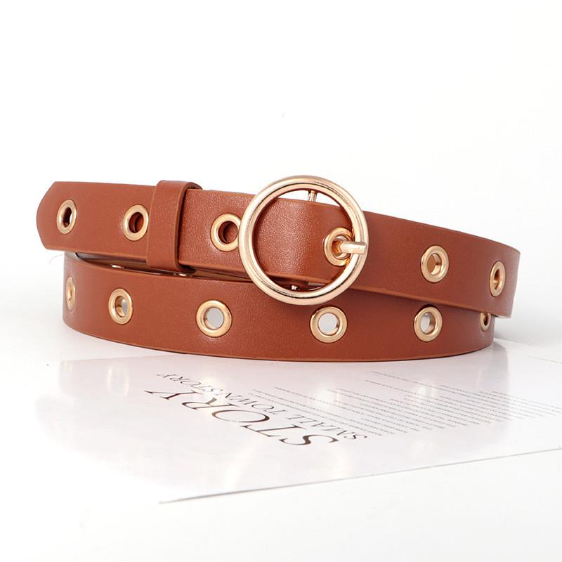 Versatile Leather Pu Belt For Women With Punching Detail And Buckle Metal