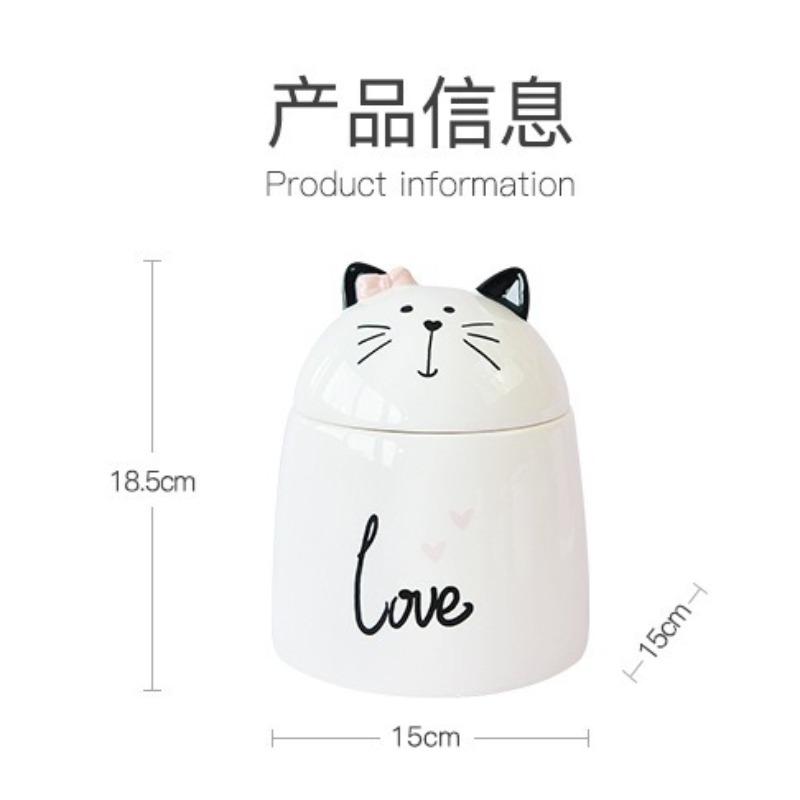 Ceramic Jar with Lid Cute Cat Ear Sealed Moisture Proof Jar Ring Necklace Jewelry Box Candy Grain Jars Kitchen Storage Container