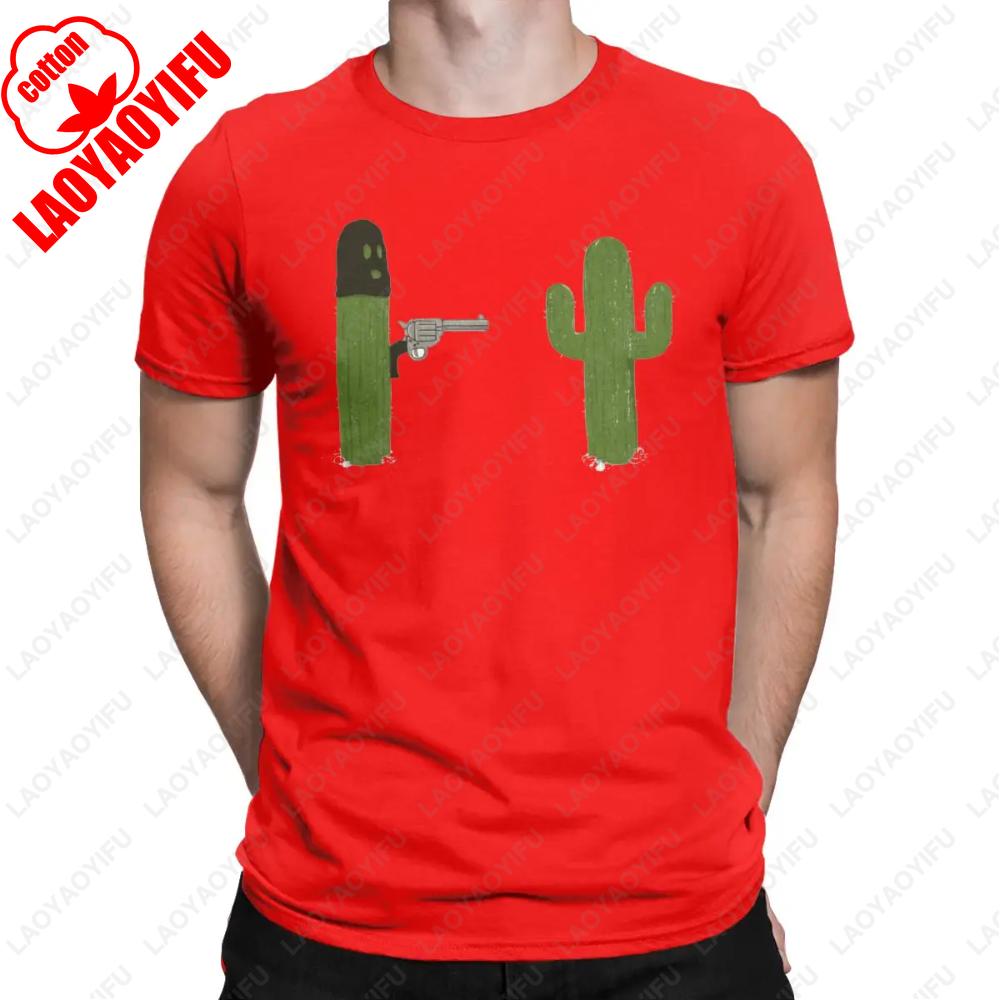 Funny Cactus Stickem Up Gun TShirts Men Crewneck Cotton T Shirt Short Sleeve Tees Summer Oneck Male Unisex Printed Tshirt