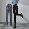 Women Stretch Button Pencil Pants Casual Velvet Jeans Thermal Winter Thick Fleece High-waist Warm Skinny Jeans