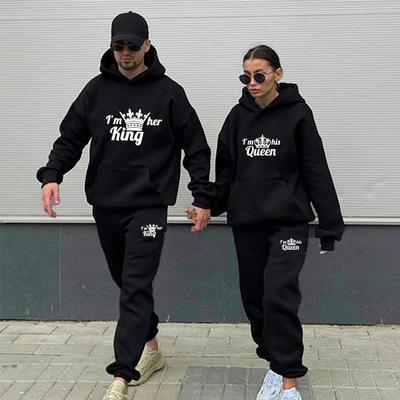 Спортивный костюм для влюбленных, толстовка с принтом QUEEN KING, толстовка для пар, большие размеры, одежда с капюшоном, женская толстовка из двух предметов