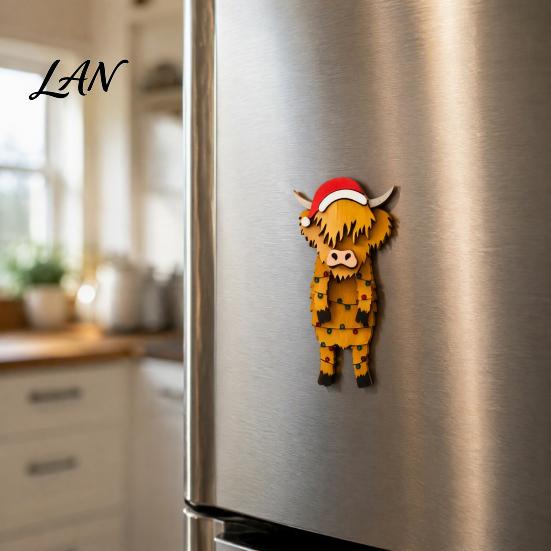 Christmas Party Favors for Kids Wooden Dangle Toy, Santa Claus Refrigerator Magnet, Cute Cartoon Magnetic Iron Decoration Accessories Snowman