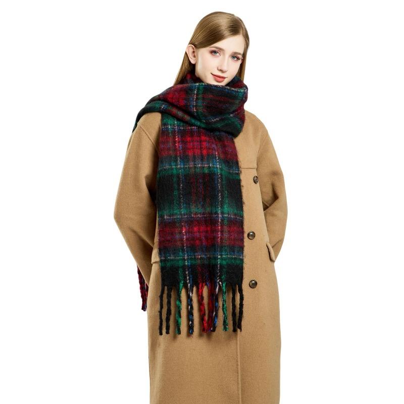 Commuter Scarf Atmosphere Retro Plaid Clip Pattern Scarf Warm and Cold and Windproof Scarf Long Scarf