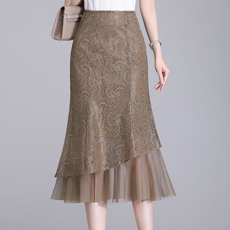 Женская кружевная юбка миди, летнее сетчатое платье, новое платье больших размеров с высокой талией, утягивающая юбка средней длины с одним швом