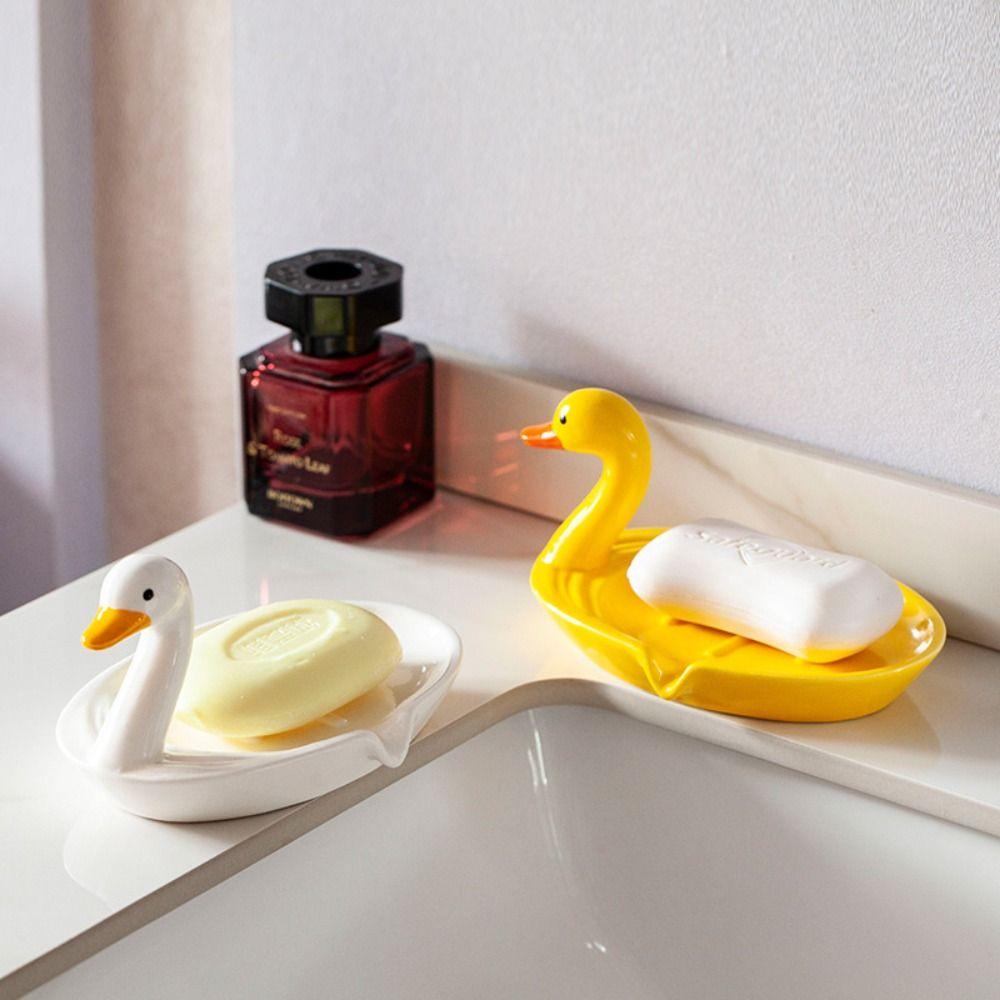 Cartoon Animal Duck Ceramic Soap Dish Cute Drain Storage Rack Portable Soap Holder Hand Wash Table