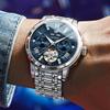 OLEVS Men's Mechanical Automatic and Manual Winding Perpetual Calendar Skeleton Metal Band Watch - Blue
