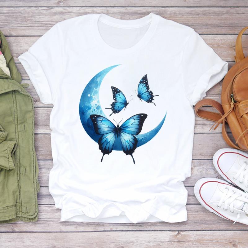 (Asian Size) Print Lady T Shirt Fashion Love Sweet Flower Cute Women Clothing Casual Top Short Sleeve Tee Female Graphic T-shirts