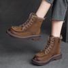 Plush Warm Short Boots Versatile Retro Soft Sole Genuine Leather Round Toe Women's Shoes
