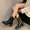 Женские зимние ботильоны на высоком каблуке с квадратным носком 2025 года, повседневные новые туфли «Челси» на толстом каблуке, модные кожаные туфли-лодочки Botas Mujer