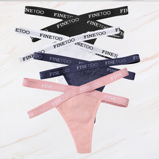 FINETOO 4PCS/Lot Sexy Cross Strap Cotton G-String Women's Panties FINETOO Letter High Waisted Fashion Thongs Panty Lingerie M-XL