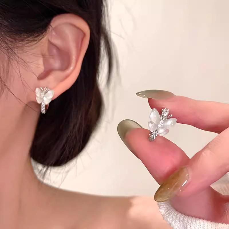 Уникальные серьги-пусеты из серебра 925 пробы с цирконом и жемчугом в виде бабочек для женщин - Высококачественная модная бижутерия