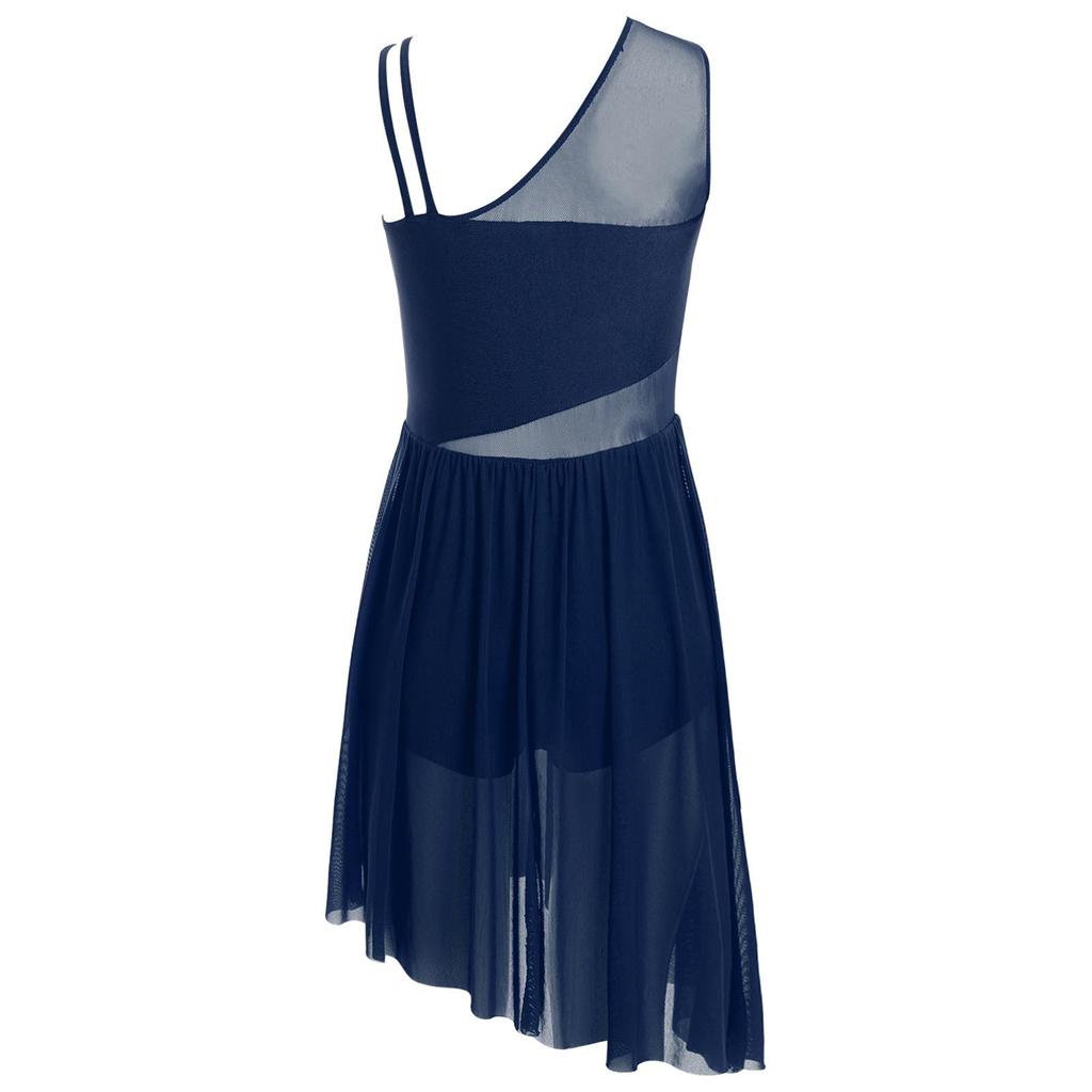 Лирическое танцевальное платье для девочек без рукавов с цветочным узором из страз и асимметричным разрезом для выступлений на сцене