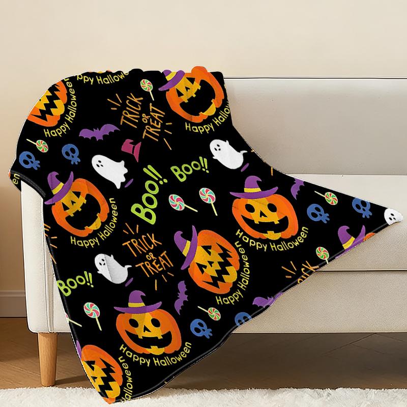 Halloween & Christmas Printed Flannel Blanket Soft Cozy Plush Throw, Warm Comfortable Bedding for Home & Dorm Use
