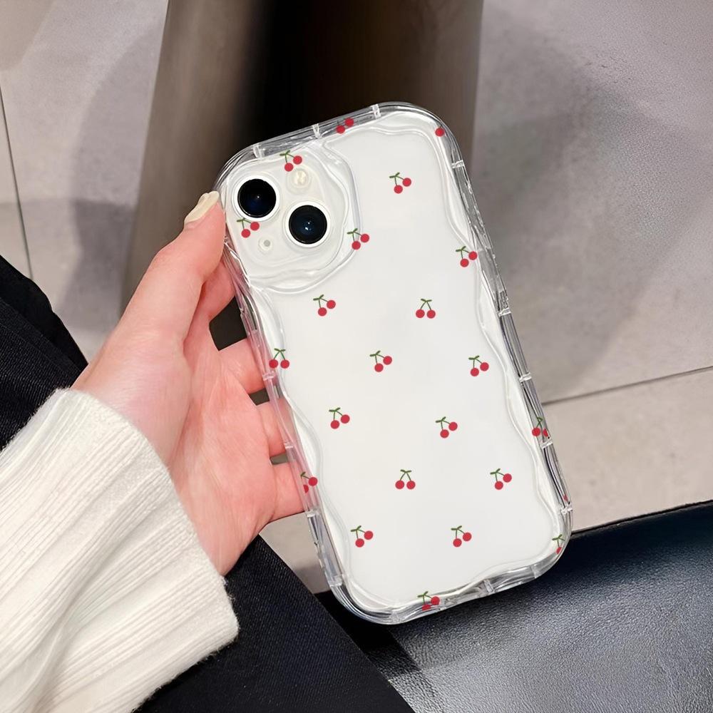 Amazon hot-selling little cherry Apple 13pm mobile phone case iPhone16 floral mobile phone case IP15 wave soft case
