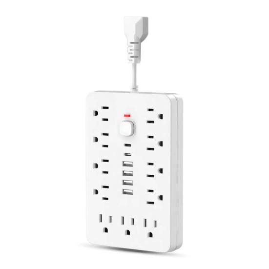 Сетевой фильтр 17-в-1 с 11 розетками, 6 портами USB, защита от перегрузки, ультратонкий