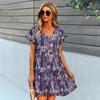 Women Floral Print Short Dress V Neck High Waist Butterfly Sleeve Casual Summer Fall Sizes S XL