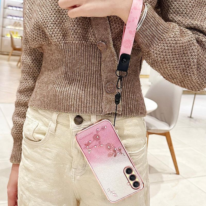 KADEM For Samsung Galaxy A26 5G Case Flower Pattern TPU Gradient Phone Cover with Lanyards