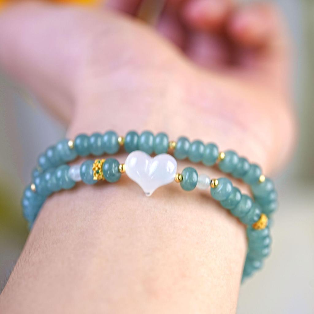 Elegant Blue Water Jade & White Crystal Women's Bracelet - Luxurious Beaded Jewelry Accessory