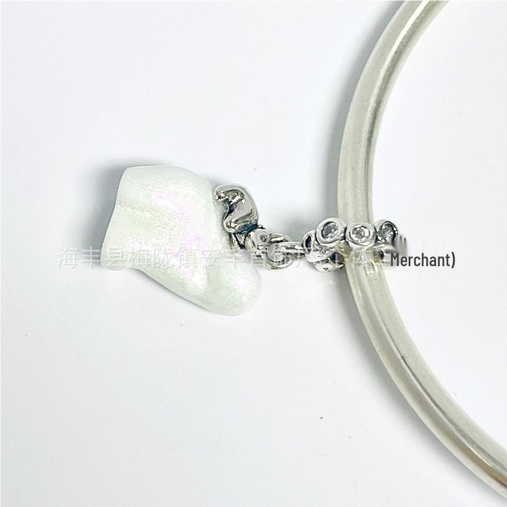 Браслет Pandora из стерлингового серебра S925 с подвеской в виде белого медведя с детенышем и опалом