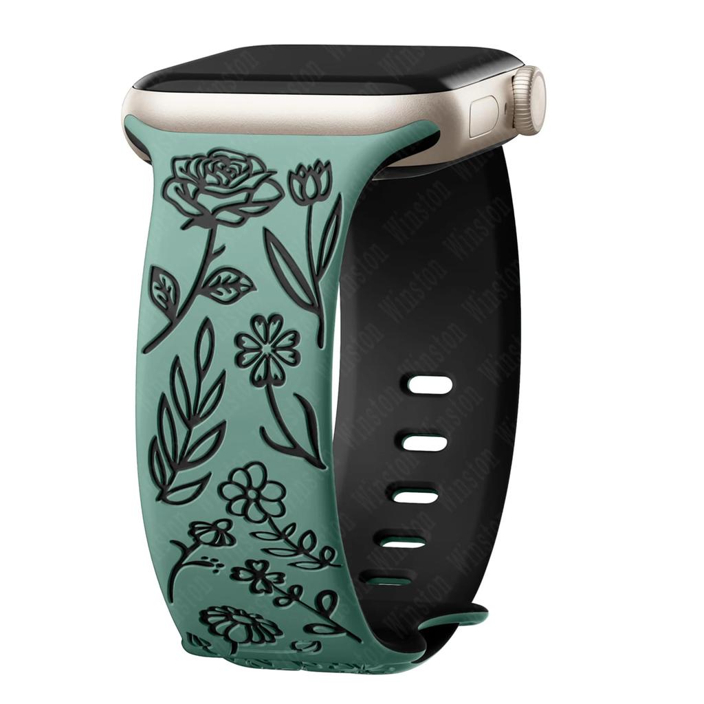 Ремешок с гравировкой и цветочным узором для Apple Watch Band Ultra 2 49/ 46/ 45/ 44/ 40/ 42 мм, браслет IWatch Series 10 9 8 7 6 SE 5 4