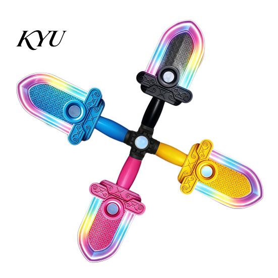 LED Hand Spinner for Stress Relief 4-in-1 Spinning Fidget Lightsaber Toy, Colorful Light Up Rotatable Blade with Toys Kids Motion Sensor Sound,