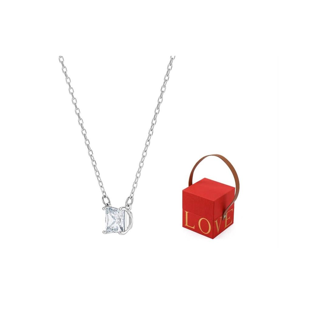 Swarovski Square Cut Rhodium Plated Imitation Crystal Necklace Women necklaces Silver 5510696