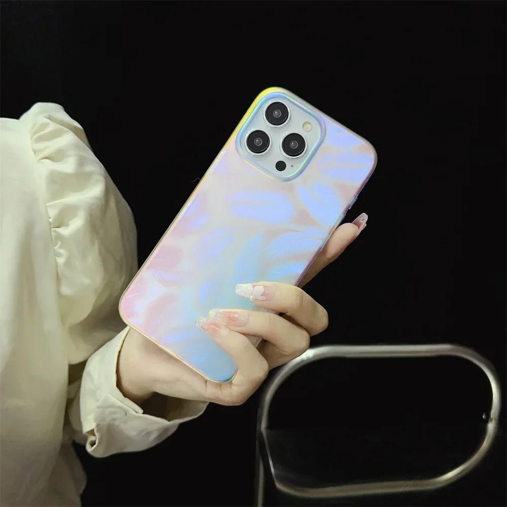 Радужный градиентный цветной чехол для iPhone 15 14 16 Pro Max 13 12 11 Волна Лазерное Перо Ударопрочная Акриловая Крышка для iPhone 15