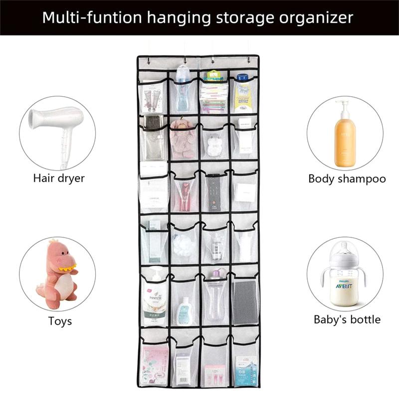 12/24 Grids Wall-Mounted Sundries Shoe Organiser Fabric Closet Bag Storage Rack Mesh Pocket Clear Hanging Over The Door Box