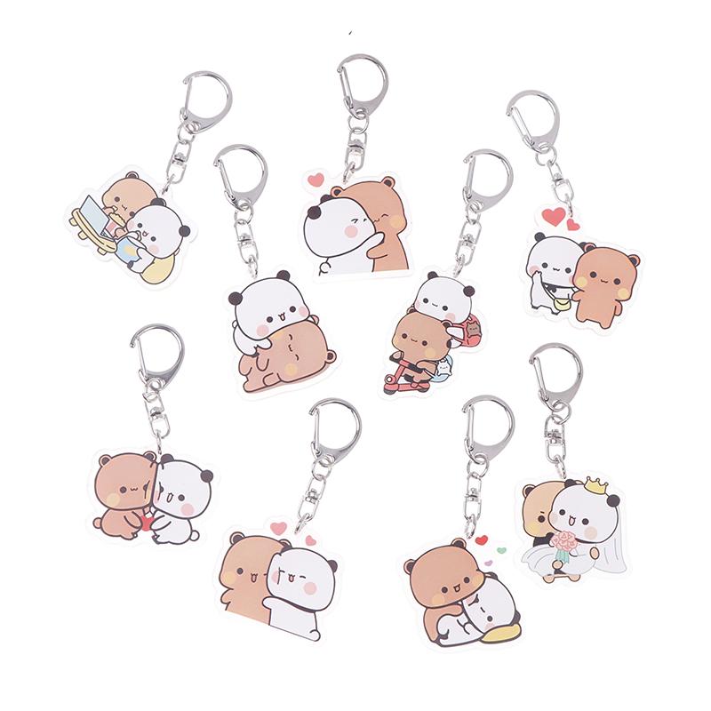 Cute Bubu Dudu Keychains Acrylic Cartoon Bear Keyring For Accessories Bag Pendant Key Chain Jewelry Fans Couple Love Gifts