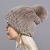 Raglaido Knitted Pompom Hats for Women Beanies Solid Elastic Rex Rabbit Fur Caps Winter Hat Skullies Fashion Accessories LQ11219