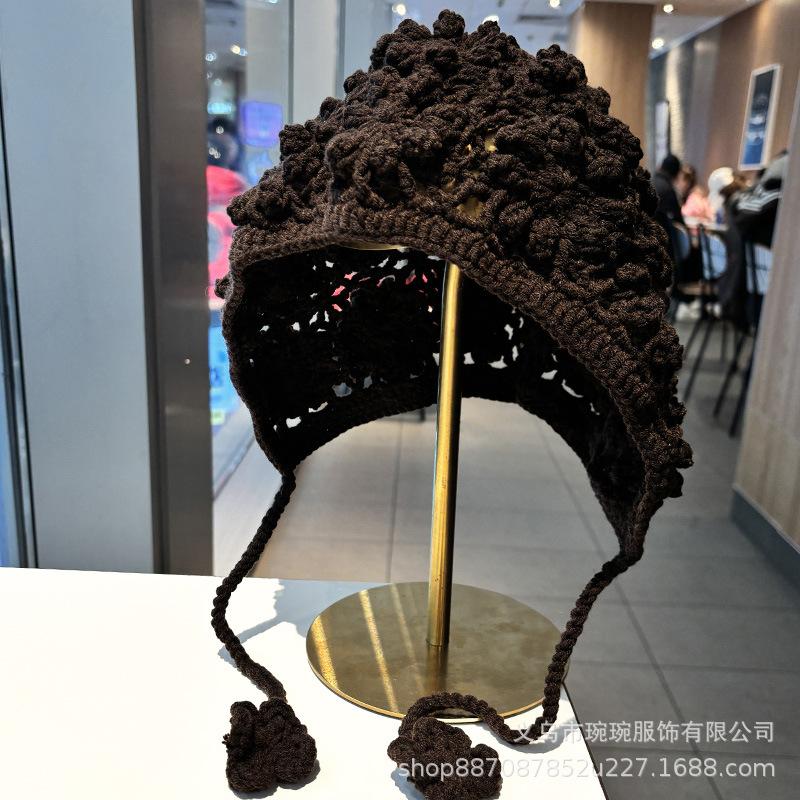 Spring and Autumn Thin Breathable Knitted Ear Protector Children's Handmade Hooked Face Small Wool Hat Baotou Pullover Hat