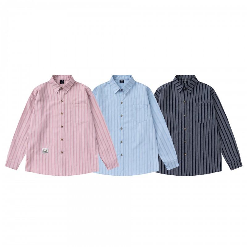 Japanese Vintage Striped Long Sleeve Shirt Men Loose Fit Casual Top With Pocket
